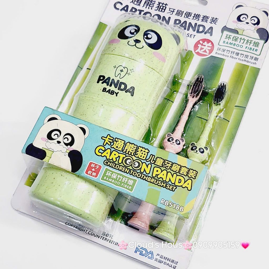 Bàn Chải Kèm Hộp Đựng Panda Bamboo Fiber Cho Bé