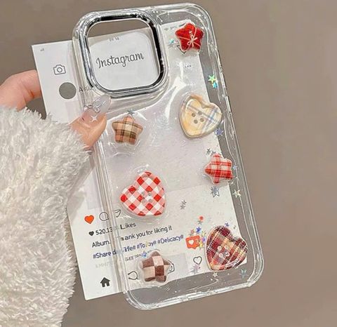 Case Ốp điện thoại iPhone Trong Icon Nổi Trái Tym Ngôi Sao Bling Bling Case iPhone 12/13/14/15/16/Pro/Promax