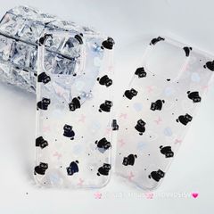 Case Ốp điện thoại iPhone Trong Mèo Đen Nền Tim Hologram iPhone 12/13/14/15/Pro/Promax