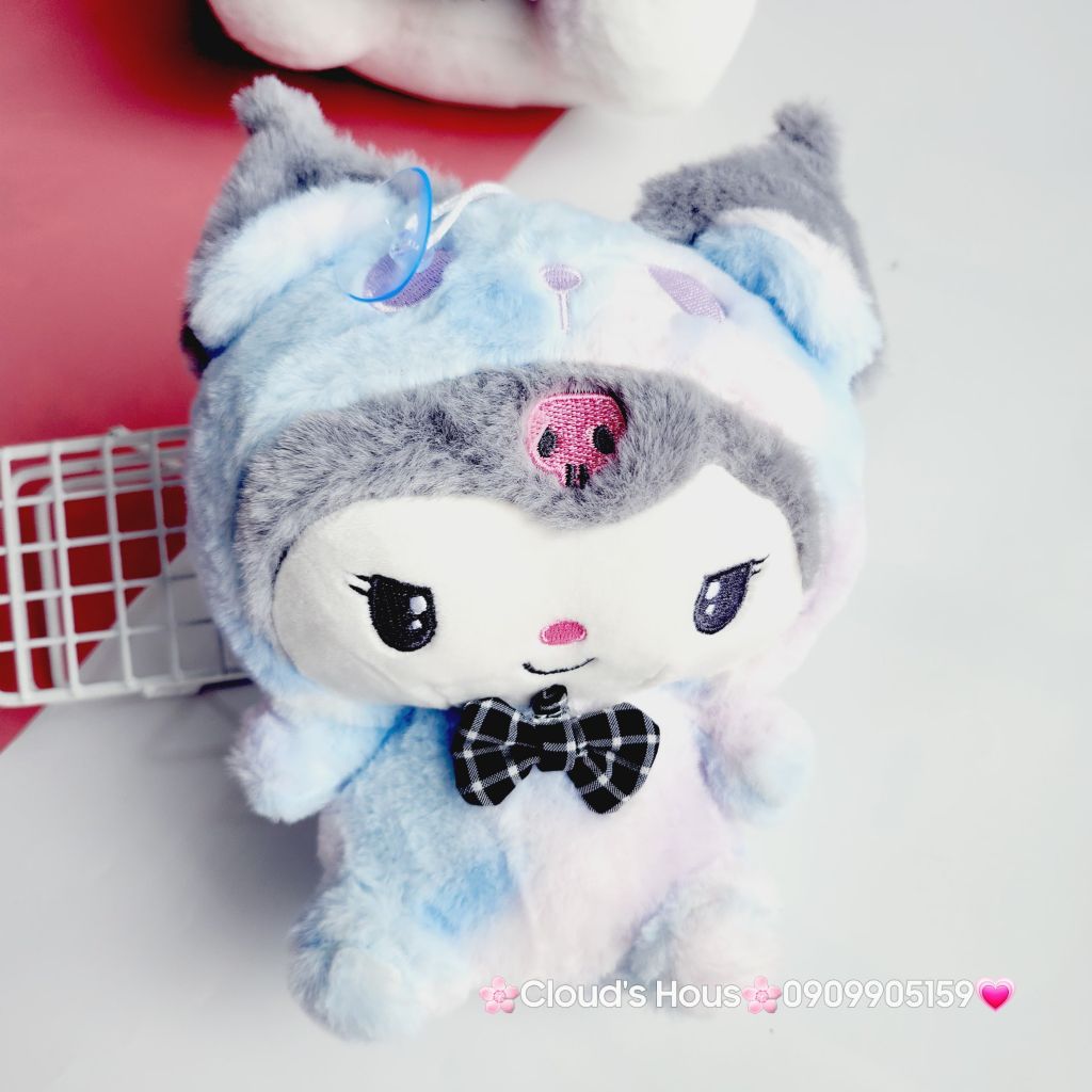 Gấu Bông Thỏ Cinnamoroll & Kuromi Cầu Vồng Đeo Nơ Đen Caro