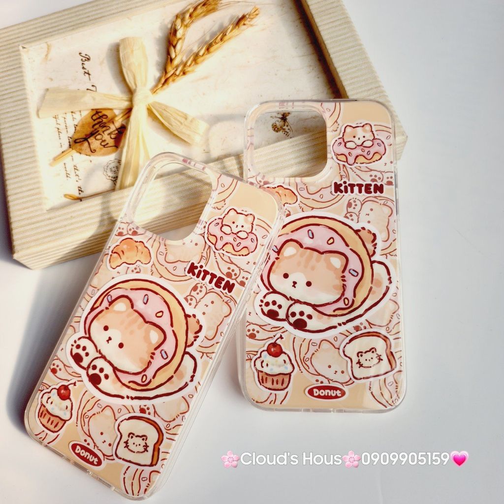 Case Ốp điện thoại iPhone Mèo bánh donut Kitten iPhone 11/12/13/14/15/Pro/Promax
