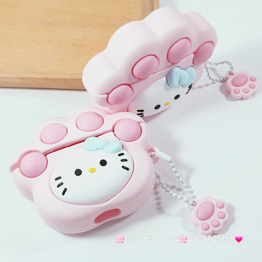 Cover Case Vỏ bảo vệ Airpod Su Dẻo Hello Kitty Cosplay Chân Mèo Kèm Charm Airpod 1/2/3/Pro/Pro2