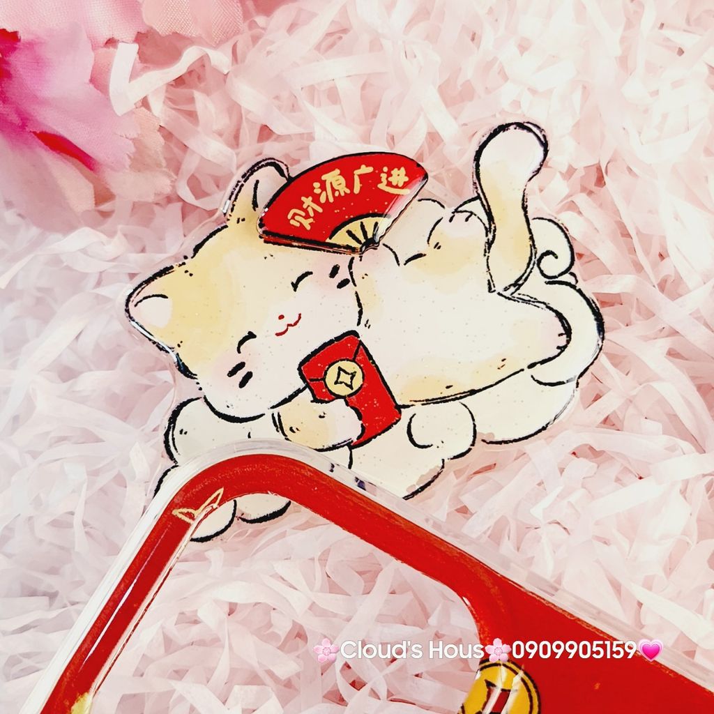 Case Ốp điện thoại iPhone Mèo May Mắn Good Luck Tết Kèm Popsocket Nam Châm iPhone 11/12/13/14/15/Pro/Promax