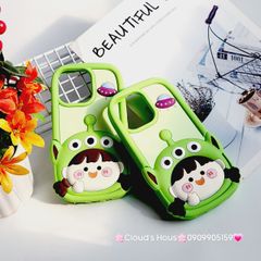 Case Ốp điện thoại iPhone Su dẻo Bé Gái Hai Chùm Alien Xanh lá iPhone 11/12/13/14/15/Pro/Promax