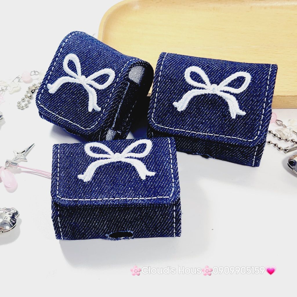 Cover Case Vỏ bảo vệ Airpod Túi Vải Jeans Nơ Airpod 1/2/3/Pro/Pro2