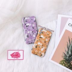 CASE IPHONE HOA Mini Chất Nhám Trơn Viền Gân nổi ( tím - vàng )