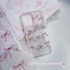 Case Ốp điện thoại iPhone Nơ Hồng Trong Kim Tuyến Bling bling iPhone 11/12/13/14/15/Pro/Promax