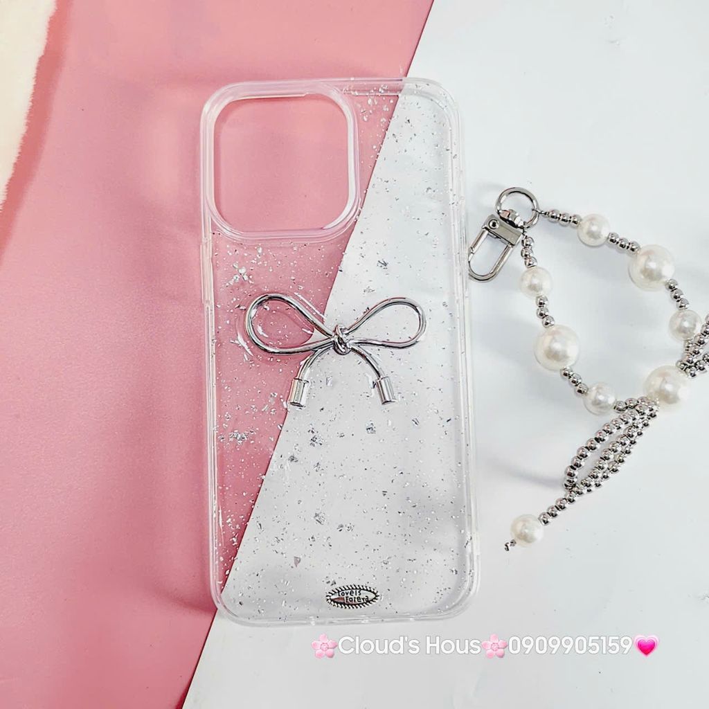 Case Ốp điện thoại iPhone Nơ Bạc Trong Bling Bling iPhone 12/13/14/15/Plus/Pro/Promax
