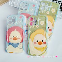 Case Ốp điện thoại iPhone Vịt Cute Đeo Yếm Hologram Viền Gợn Sóng iPhone 11/12/13/14/15/Pro/Promax