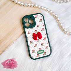 Case Ốp điện thoại iPhone Gấu Nice nền xanh & Nơ đỏ icon nổi Nhám Da iPhone 11/12/13/14/Plus/Pro/Promax