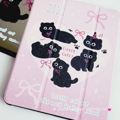 Case Ốp Bao da iPad Mèo Đen Nền Hồng Little Cats Lưng Gương iPad 9.7/10/10.2/10.5/10.9/11/12.9inch