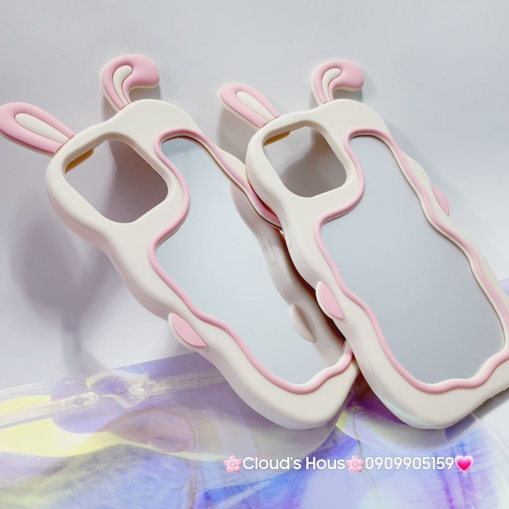 Case Ốp điện thoại iPhone Su dẻo Tai Thỏ Gợn Sóng Lưng Gương iPhone 6P/7P/8P/X/Xs/XSMax/11/12/13/14/15/Pro/Promax
