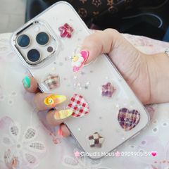 Case Ốp điện thoại iPhone Trong Icon Nổi Trái Tim Ngôi Sao Bling Bling Case iPhone 12/13/14/15/16/Pro/Promax