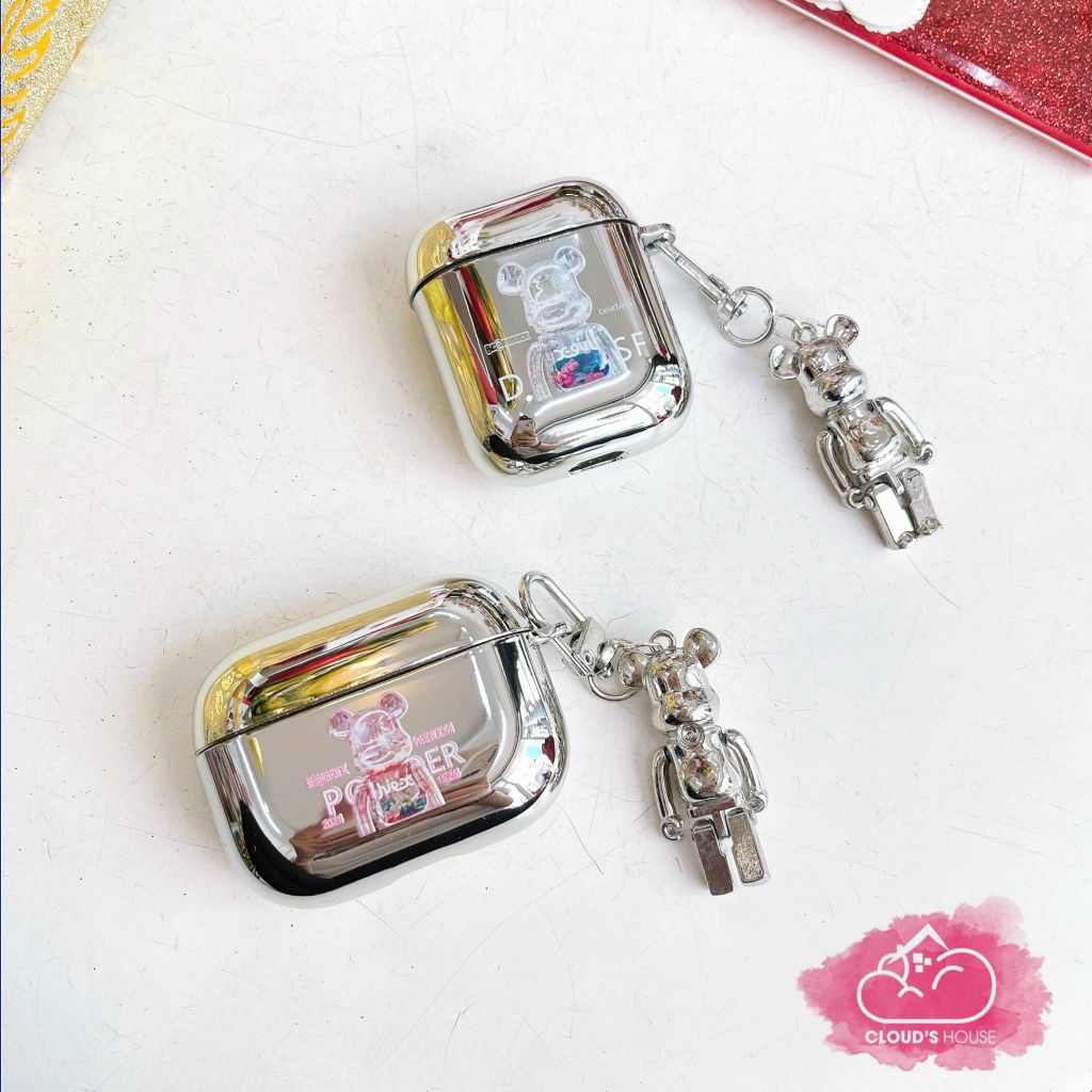 Cover Case Vỏ bảo vệ Airpod Bearbrick Dẻo Phủ bạc Kèm charm bearbrick Airpod 1/2/Pro/Pro2