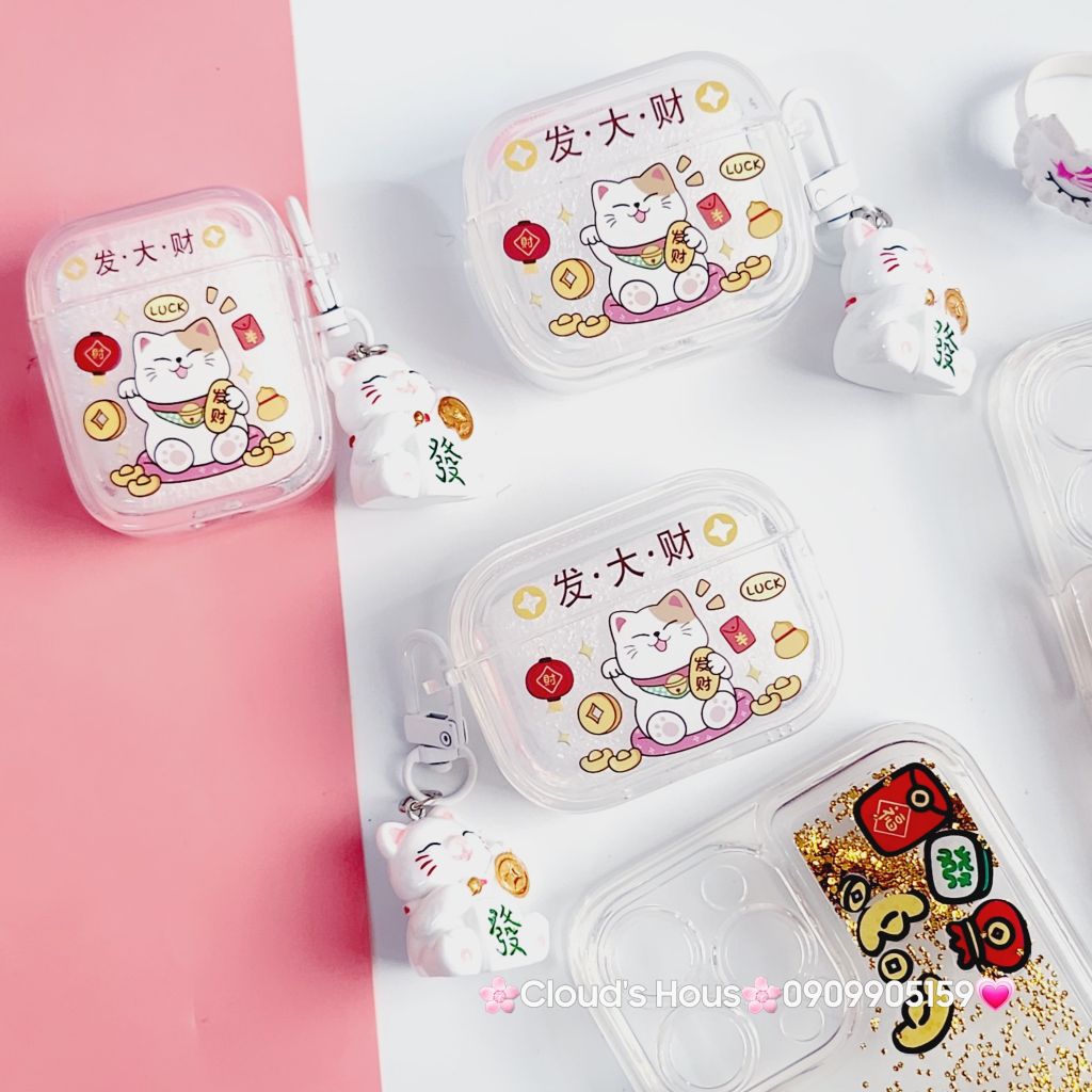 Cover Case Vỏ bảo vệ Airpod Mèo Thần Tài Vẫy Tay Charm Mèo Airpod 1/2/3/Pro/Pro2 - TẾT