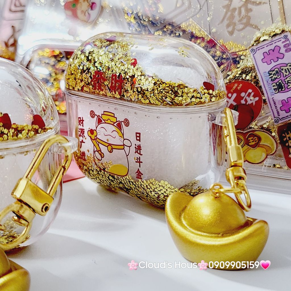 Cover Case Vỏ bảo vệ Airpod Mèo Nước Bling Thần Tài Charm Thỏi Vàng Airpod 1/2/3/Pro/Pro2 - TẾT