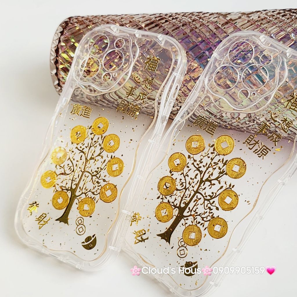 Case Ốp điện thoại iPhone Cây Mai đồng tiền phao trong dẻo chống shock iPhone 11/12/13/14/15/Pro/Promax TẾT