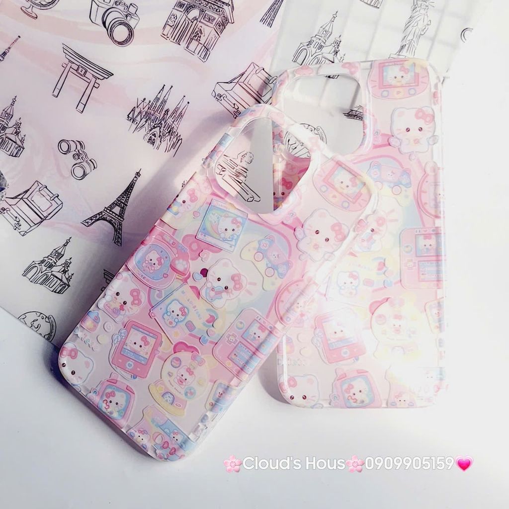 Case Ốp điện thoại iPhone Hello Kitty Nền Trắng Hồng iPhone 12/13/14/15/Pro/Promax