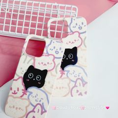 Case Ốp điện thoại iPhone Mèo Đen Cute dẻo nền trắng iPhone 11/12/13/14/15/Pro/Promax