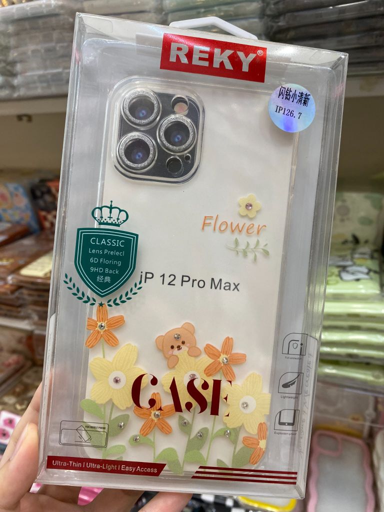 Case Ốp điện thoại iPhone Trong Hình Hoa Viền Cam Bảo Vệ Đính Đá (Hộp REKY) iPhone 12/13/Pro/Promax