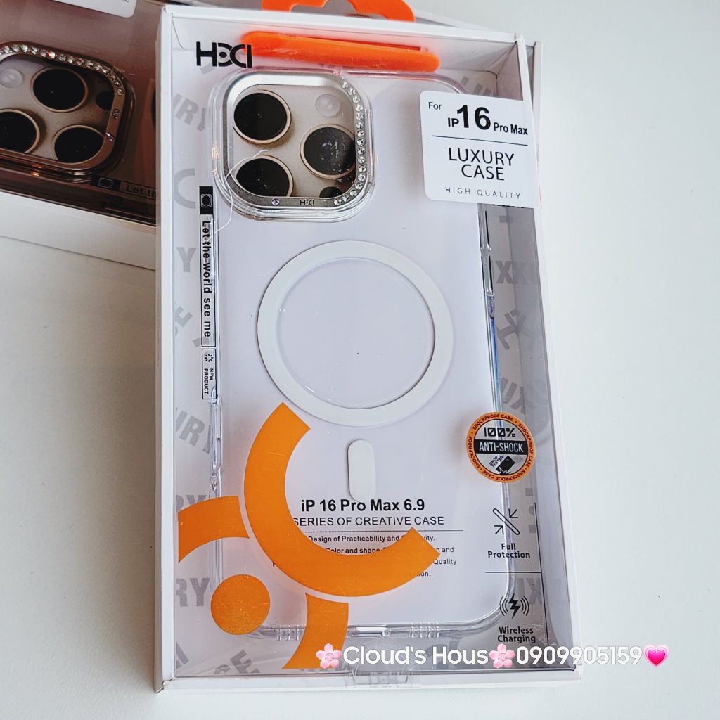 Case Ốp điện thoại iPhone HD CASE LƯNG TRONG VIỀN ĐÍNH ĐÁ CAMERA Magsafe Trong Chống Shock iPhone 16Promax(LUXURY CASE)