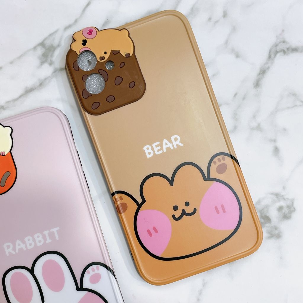 Case Ốp điện thoại iPhone GẤU & THỎ Nhám trơn Form vuông iPhone 7/8/X/Xs/11/12/Plus/Max/Pro/Promax