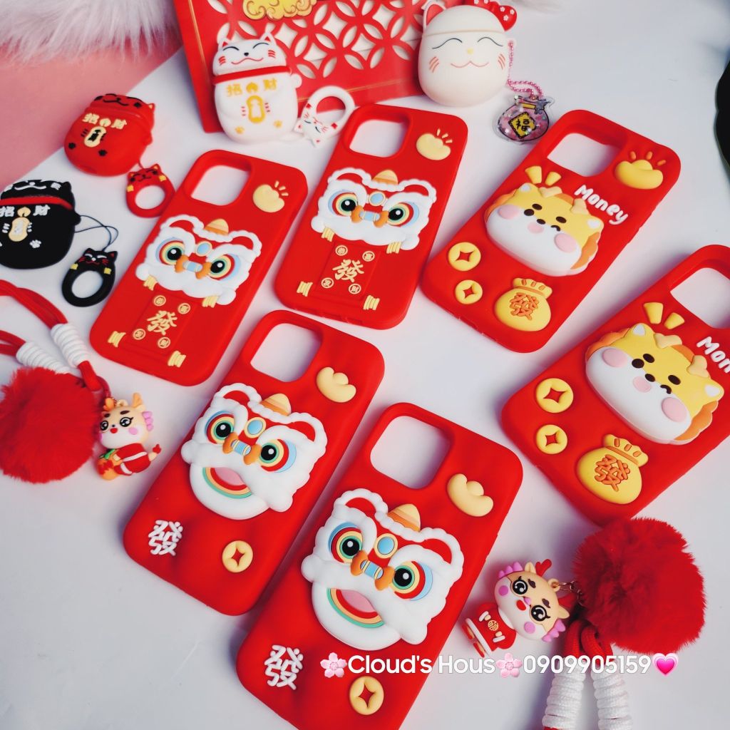 Case Ốp điện thoại iPhone Su dẻo Lân Đỏ kèm Popsocket iPhone 11/12/13/14/15/Pro/Promax - TẾT