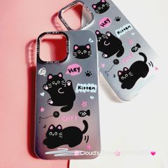 Case Ốp điện thoại iPhone Mèo Đen Kitten Nhám Hologram ánh bạc iPhone 11/12/13/14/15/Pro/Promax