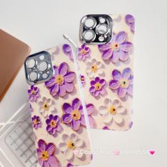 Case Ốp điện thoại iPhone Hoa Hologram Tím - Trắng Nền Trắng Đính đá Camera iPhone 11/12/13/14/15/pro/Promax