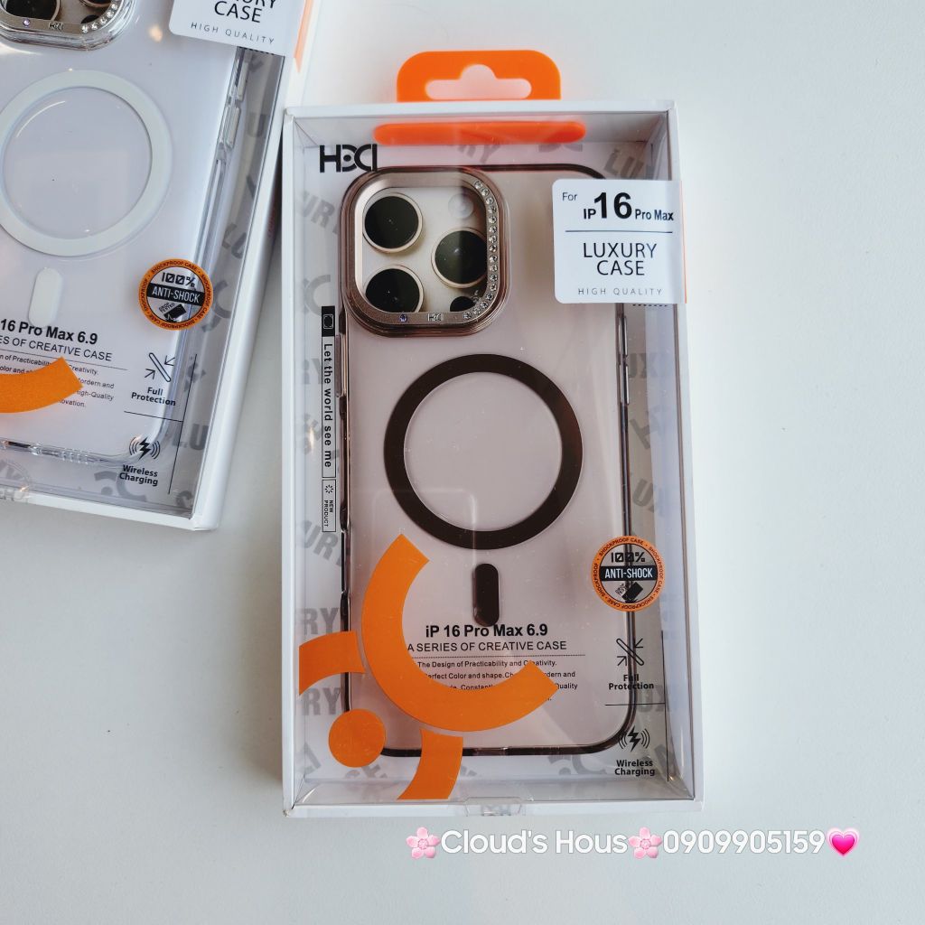 Case Ốp điện thoại iPhone HD CASE LƯNG TRONG VIỀN ĐÍNH ĐÁ CAMERA Magsafe Trong Chống Shock iPhone 16Promax(LUXURY CASE)