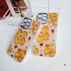 Case Ốp điện thoại iPhone HOA Nền Vàng Hologram Bảo vệ Camera Đính Đá iPhone 11/12/13/14/15/Pro/Promax