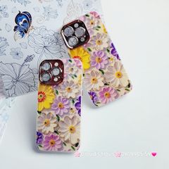 Case Ốp điện thoại iPhone Hoa Hologram nền trắng hoa ngũ sắc viền nhám bảo vệ cụm camera đính đá iPhone 11/12/13/14/15/Pro/Promax