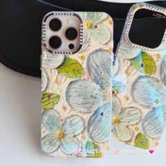 Case Ốp điện thoại iPhone Hoa Xanh To Hologram Nền Vàng iPhone 12/13/14/15/16Pro/Promax