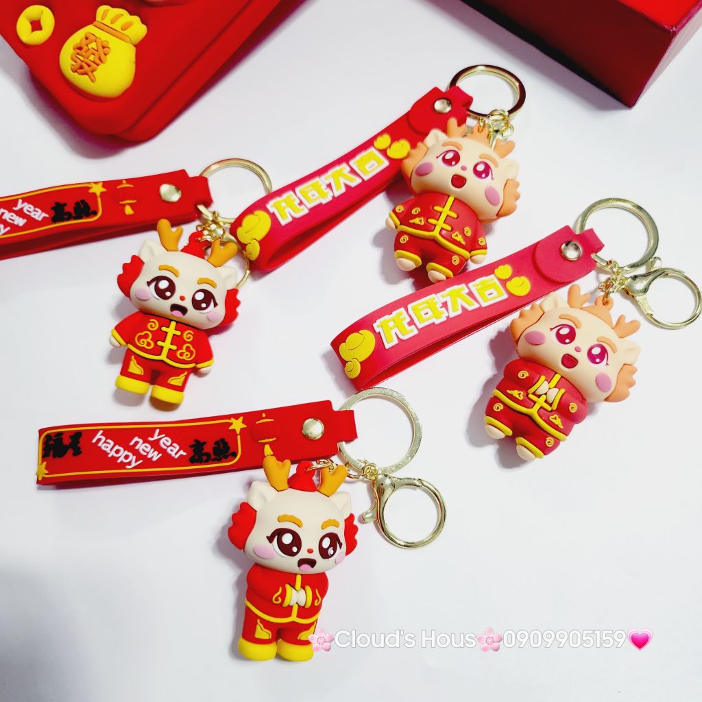 Móc Khóa Rồng Vàng Áo Đỏ Chúc TẾT Happy New Year