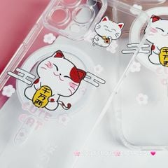 Case Ốp điện thoại iPhone Trong Magsafe Mèo may mắn Cute Cat kèm Popsocket iPhone 11/12/13/14/15/Pro/Plus/Promax - TẾT