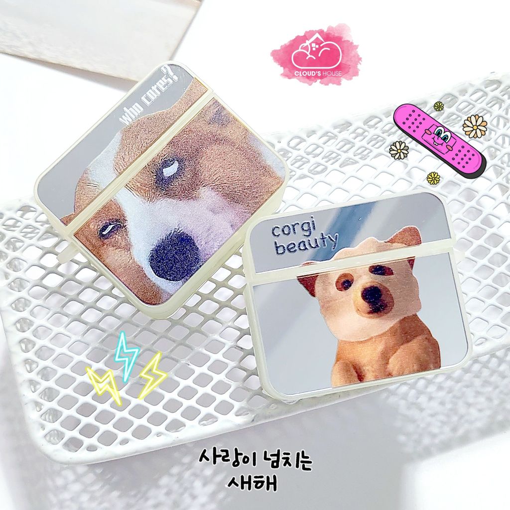 Cover Case Vỏ bảo vệ Airpod Chó Corgi Gương form vuông Airpod 1/2/3/Pro/Pro2