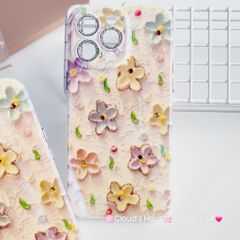 Case Ốp điện thoại iPhone Hoa Hologram nền vàng viền nhám bảo vệ cụm camera đính đá iPhone 11/12/13/14/15/Pro/Promax