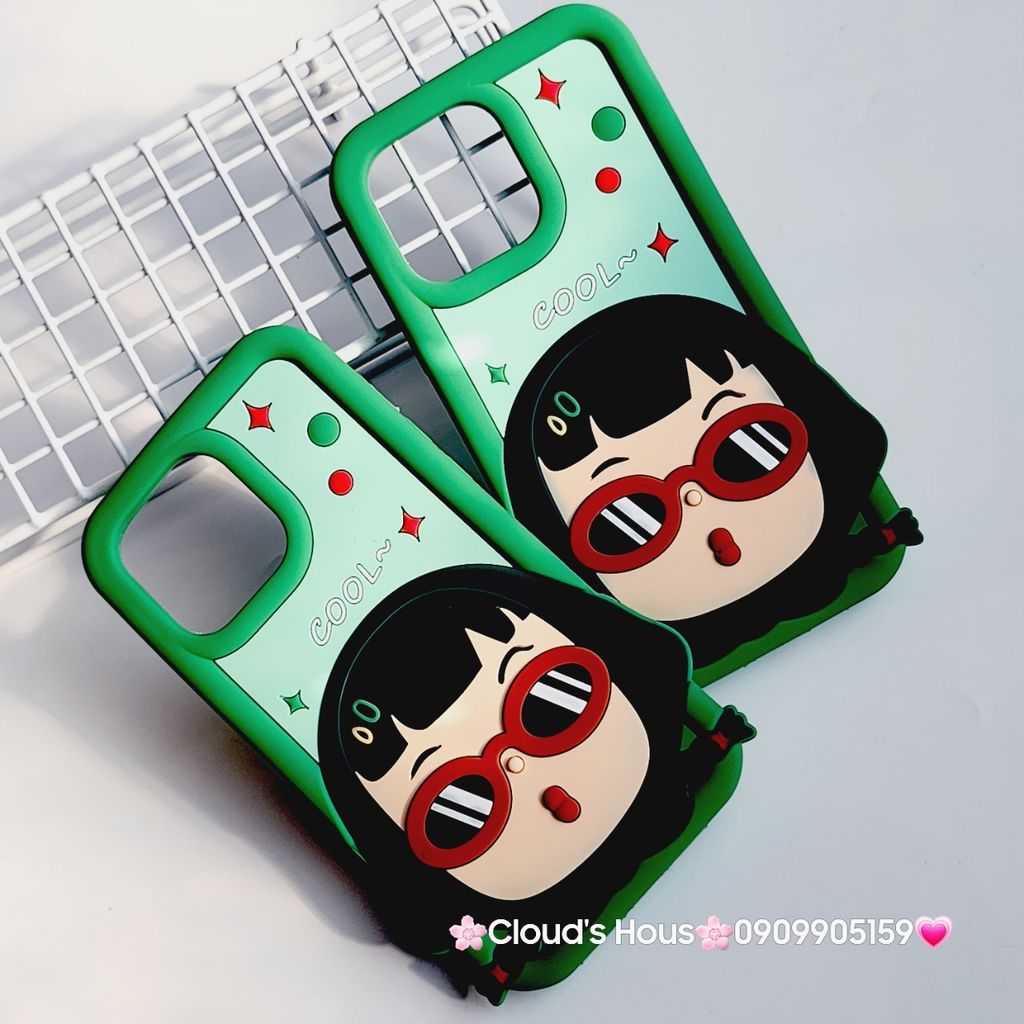 Case Ốp điện thoại iPhone Su dẻo Bé Gái Đeo Kính Cool Xanh lá iPhone 11/12/13/14/15/Pro/Promax