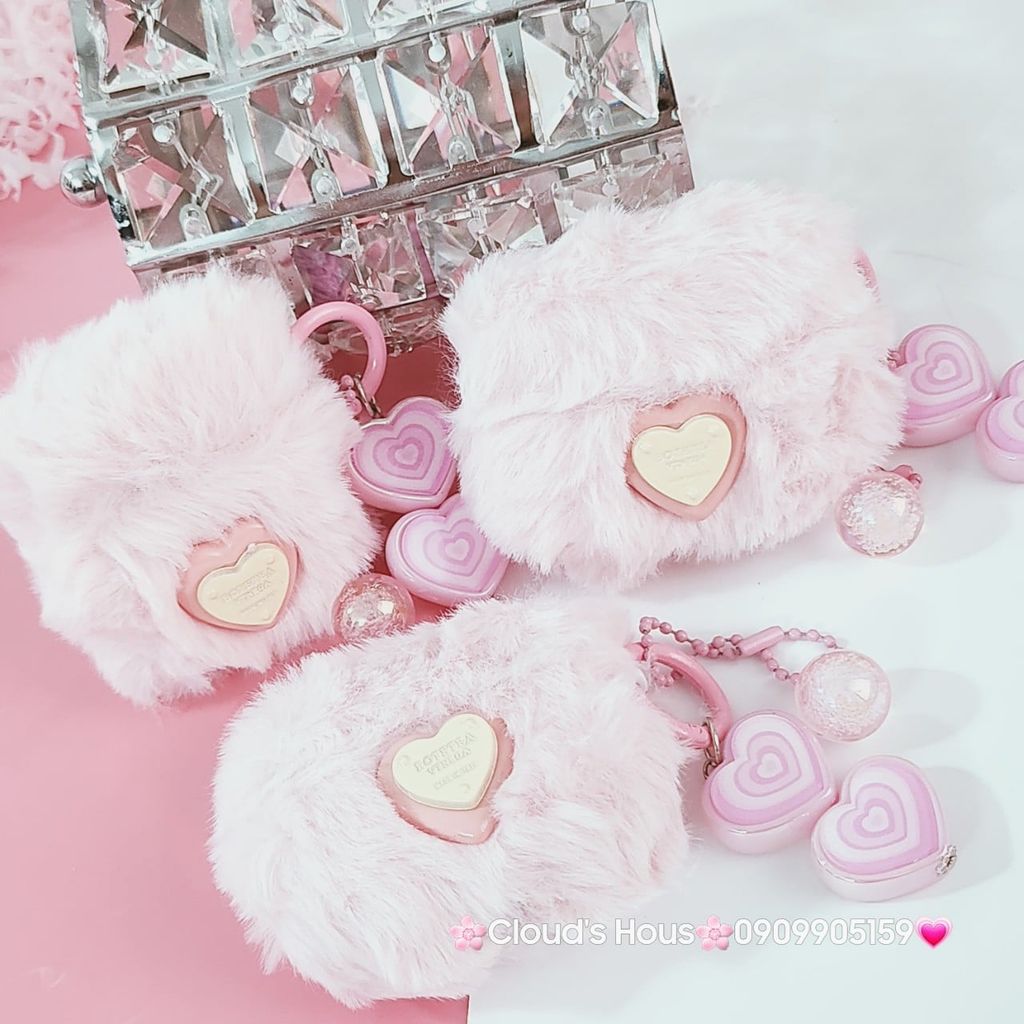 Cover Case Vỏ bảo vệ Airpod Lông Hồng trái Tim kèm móc khóa Airpod 1/2/3/Pro/Pro2