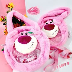 Túi đeo chéo Gấu dâu Lotso Trong Hồng nhạt 3D Nổi