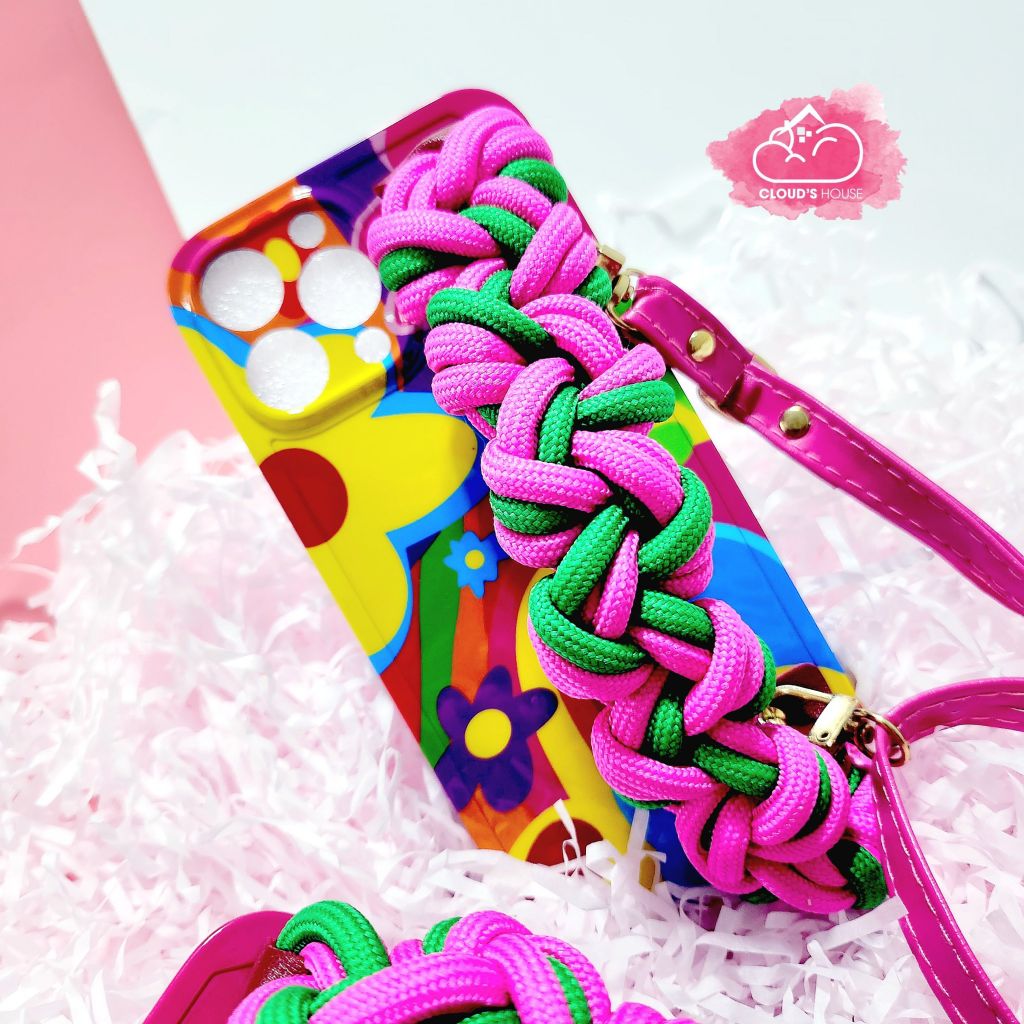 Case Ốp điện thoại iPhone Hoa sặc sỡ Dây tua rua Hồng Có dây đeo iPhone 11/12/13/14/Pro/Promax