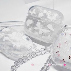 Cover Case Vỏ bảo vệ Airpod Trong Bling Bling Bướm & Hoa Nhí kèm móc khóa Airpod 1/2/3/Pro/Pro2