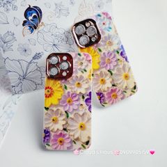 Case Ốp điện thoại iPhone Hoa Hologram nền trắng hoa ngũ sắc viền nhám bảo vệ cụm camera đính đá iPhone 11/12/13/14/15/Pro/Promax