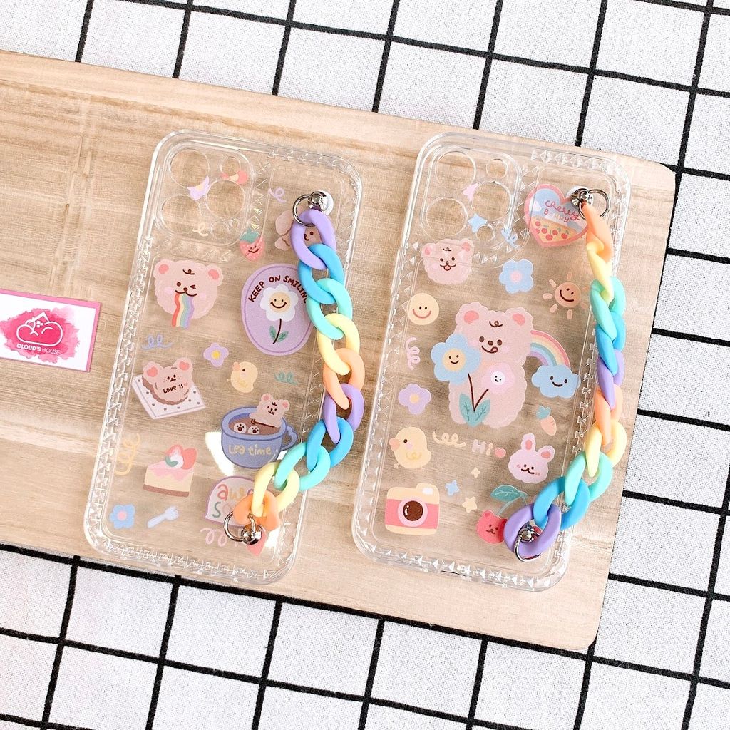 Case Ốp điện thoại iPhone Tua rua Cầu vồng Trong Họa tiết gấu iPhone 7/8/X/Xs/11/12/Pro/Promax