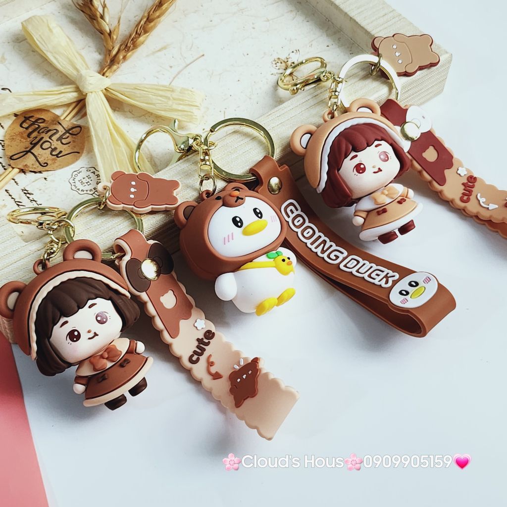 Móc Khoá Bé Gái Cute & Vịt Nâu Cooing Duck