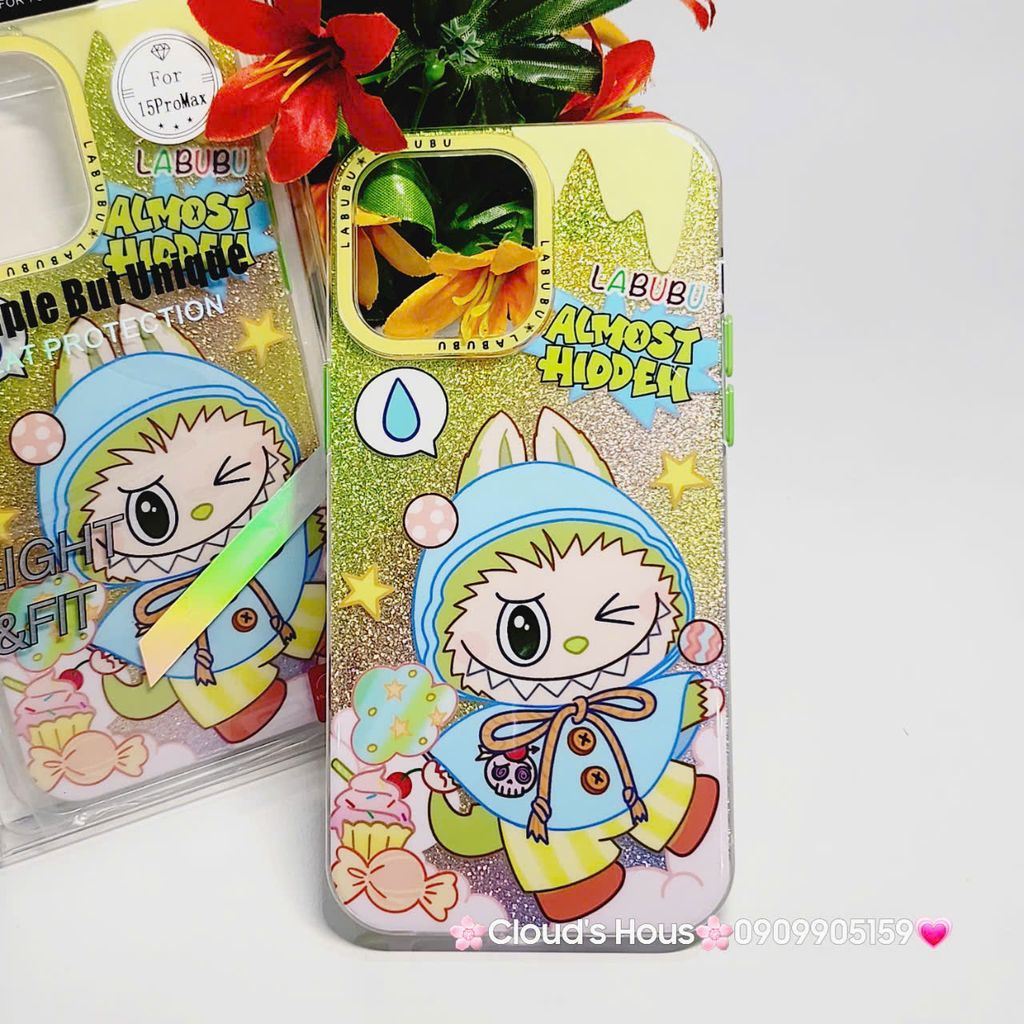 Case Ốp điện thoại iPhone Likgus Labubu Xanh lá Bling Hologram iPhone 12/13/14/15/Pro/Promax