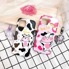 CASE IPHONE NHÁM BÓNG HOẠ TIẾT BÒ SỮA Trăng - Hồng