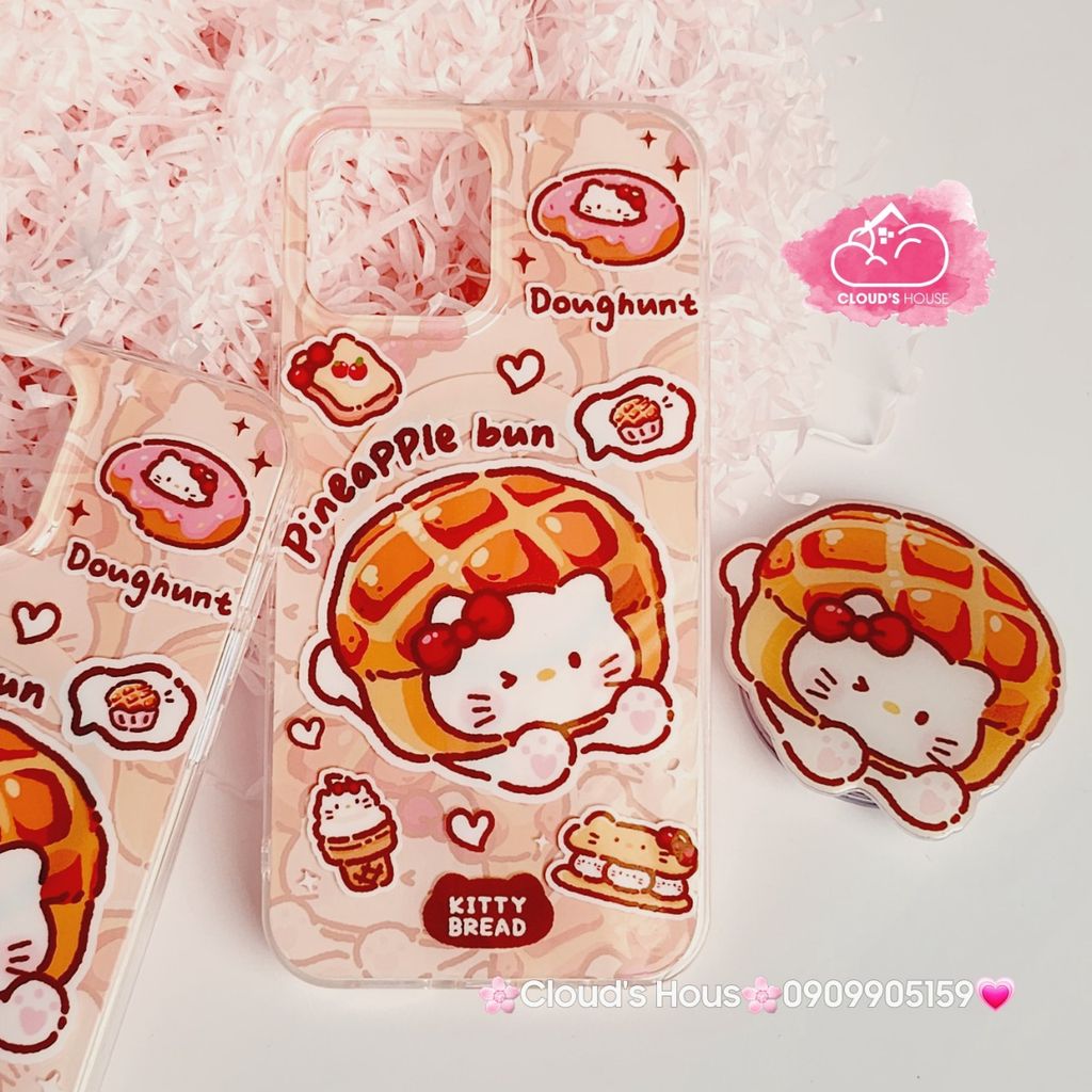 Case Ốp điện thoại iPhone Magsafe Mèo Hello Kitty Bread Pineapple bun Kèm Popsocket Nam Châm iPhone 11/12/13/14/15/Pro/Promax