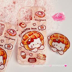 Case Ốp điện thoại iPhone Magsafe Mèo Hello Kitty Bread Pineapple bun Kèm Popsocket Nam Châm iPhone 11/12/13/14/15/Pro/Promax