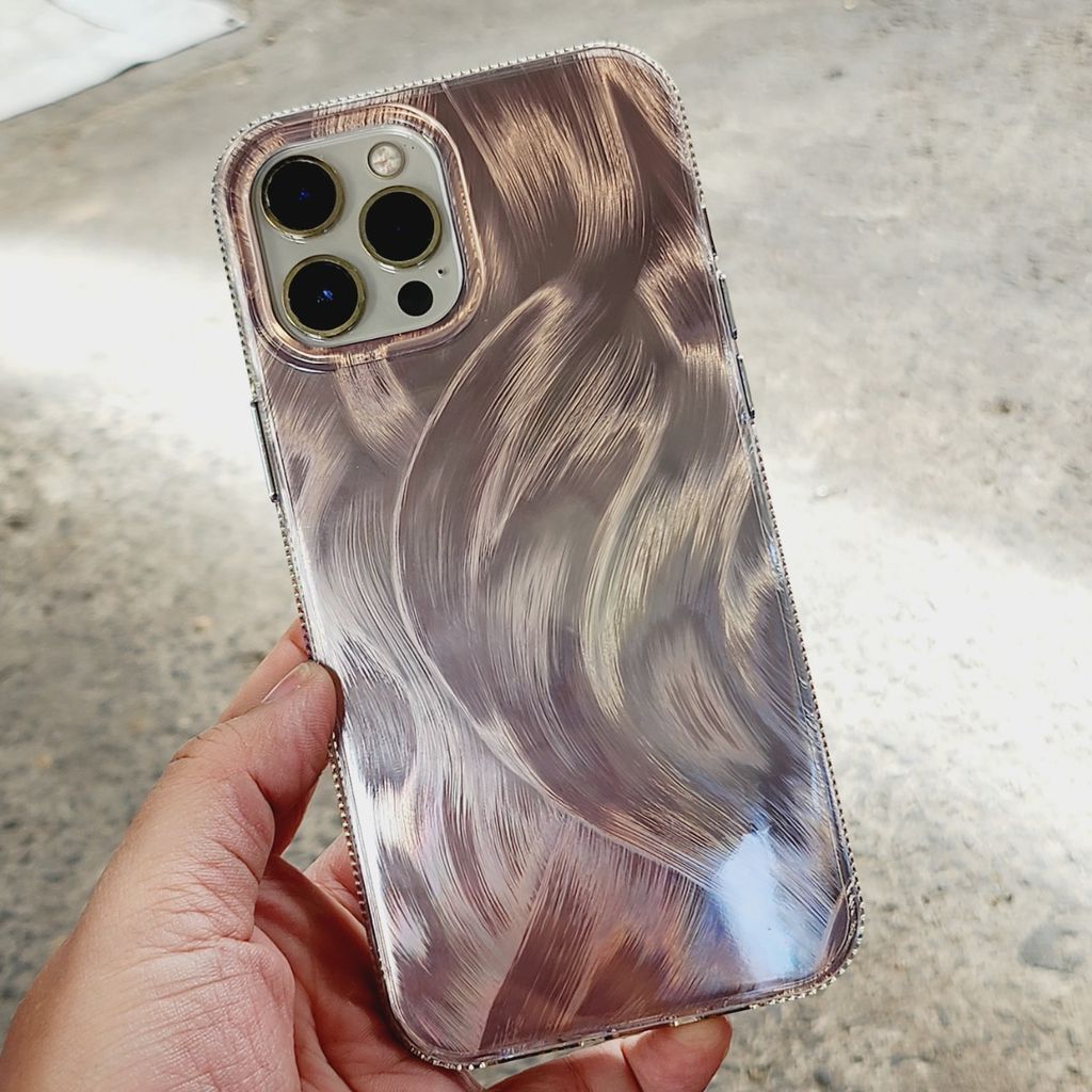 Case Ốp điện thoại iPhone Lông Vũ Vàng Ánh Xà Cừ Hologram 2 Màu Trơn 11/12/13/14/15/Pro/Promax